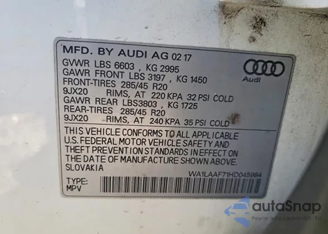 2017 Audi Q7 Premium Plus z USA, uszkodzony, nr VIN WA1LAAF71HD045984